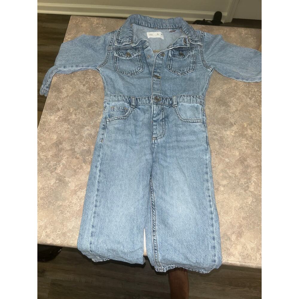 ZARA  Denim Jumpsuit Size 3| Light Wash Jean Romper Long Sleeve